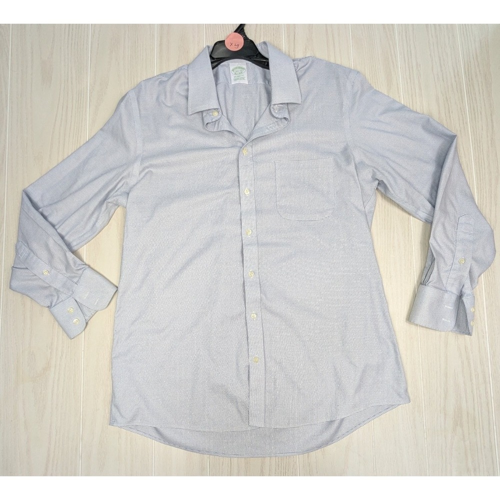 Brooks Brothers Button Shirt Men's 16.5 33 Milano Fit Blue White patterned
